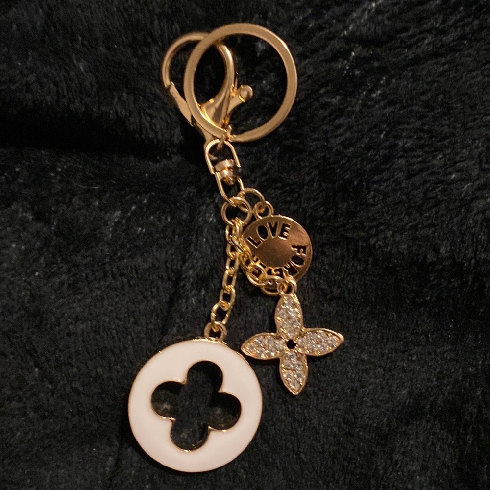 White & Gold Bag Charm/ Keychain